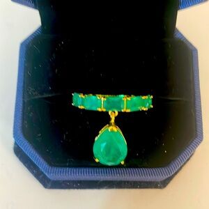 Emerald Eternity Ring  w/ Drop  gold Vermeil Sz 7